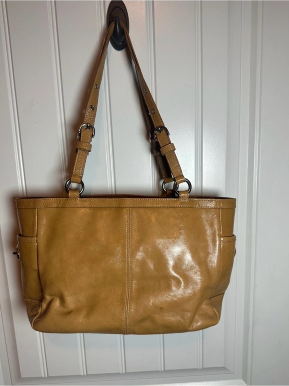Coach Leather Pleated Tote Shoulder Bag Tan Hangtag Classic Purse - Picture 2 of 8